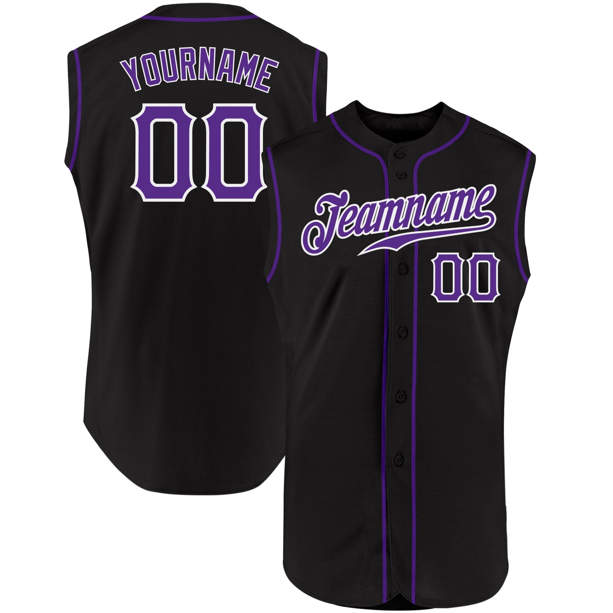 Custom Black Purple-White Authentic Sleeveless Baseball Jersey