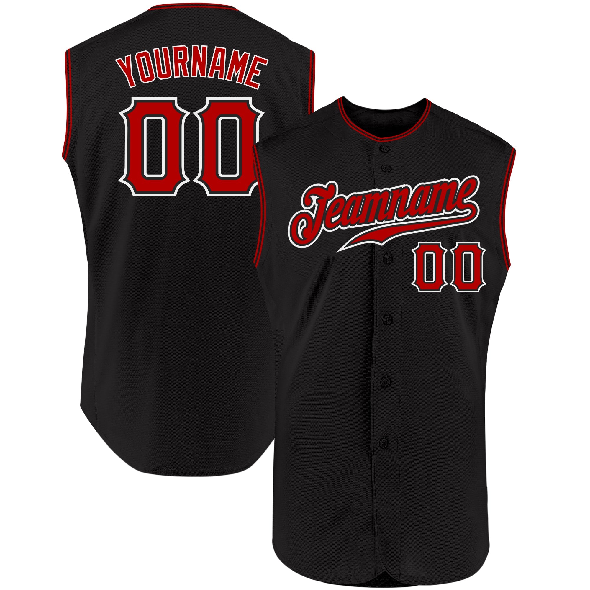 Custom Black Red-White Authentic Sleeveless Baseball Jersey