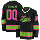 Custom Black Pink-Neon Green Hockey Jersey