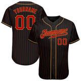 Custom Black Red Pinstripe Red-Old Gold Authentic Baseball Jersey