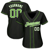 Custom Black Neon Green Pinstripe Neon Green-White Authentic Baseball Jersey