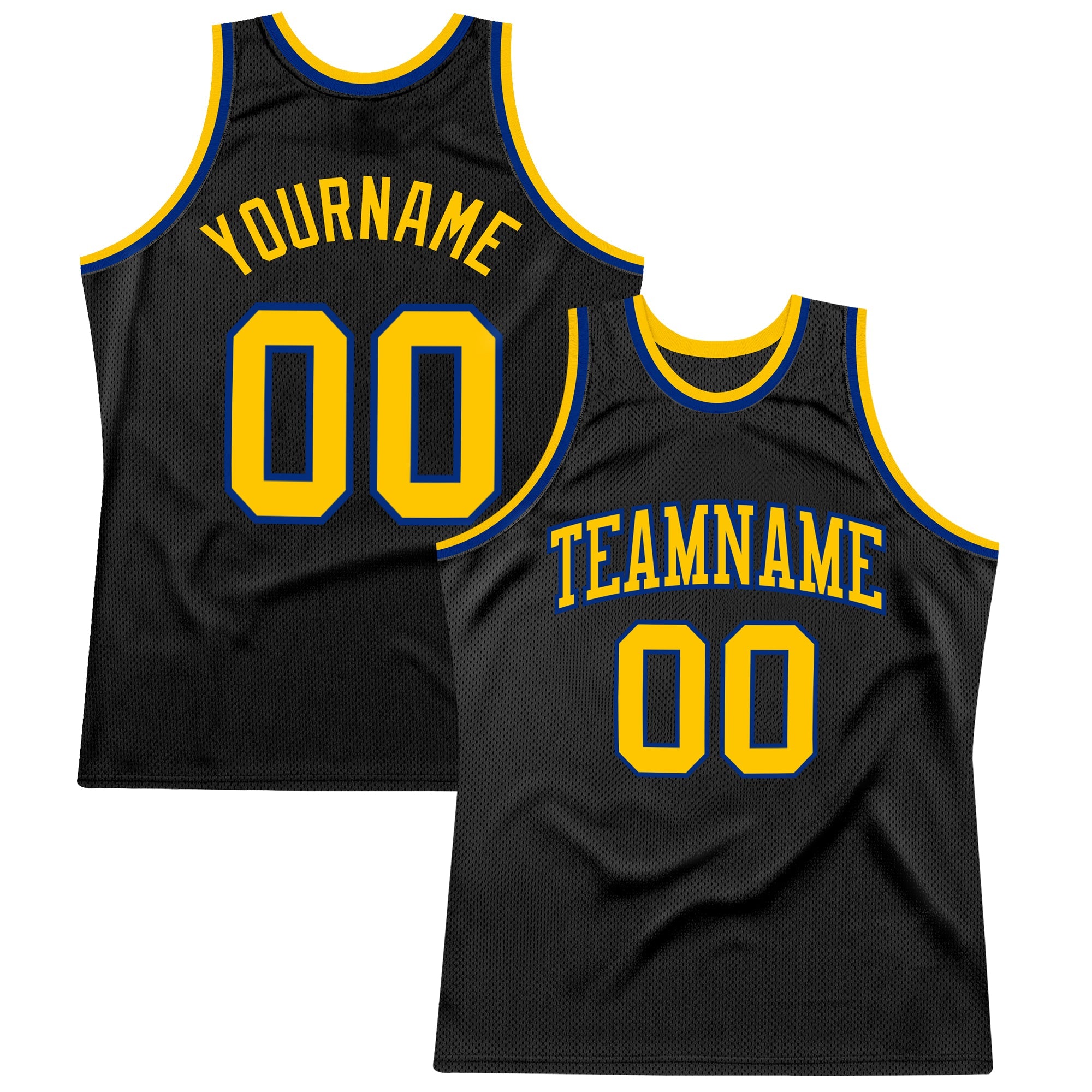 Custom Black Gold-Royal Authentic Throwback Basketball Jersey