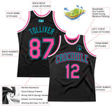 Custom Black Pink-Teal Authentic Throwback Basketball Jersey
