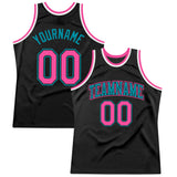 Custom Black Pink-Teal Authentic Throwback Basketball Jersey