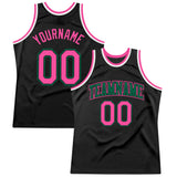 Custom Black Pink-Kelly Green Authentic Throwback Basketball Jersey
