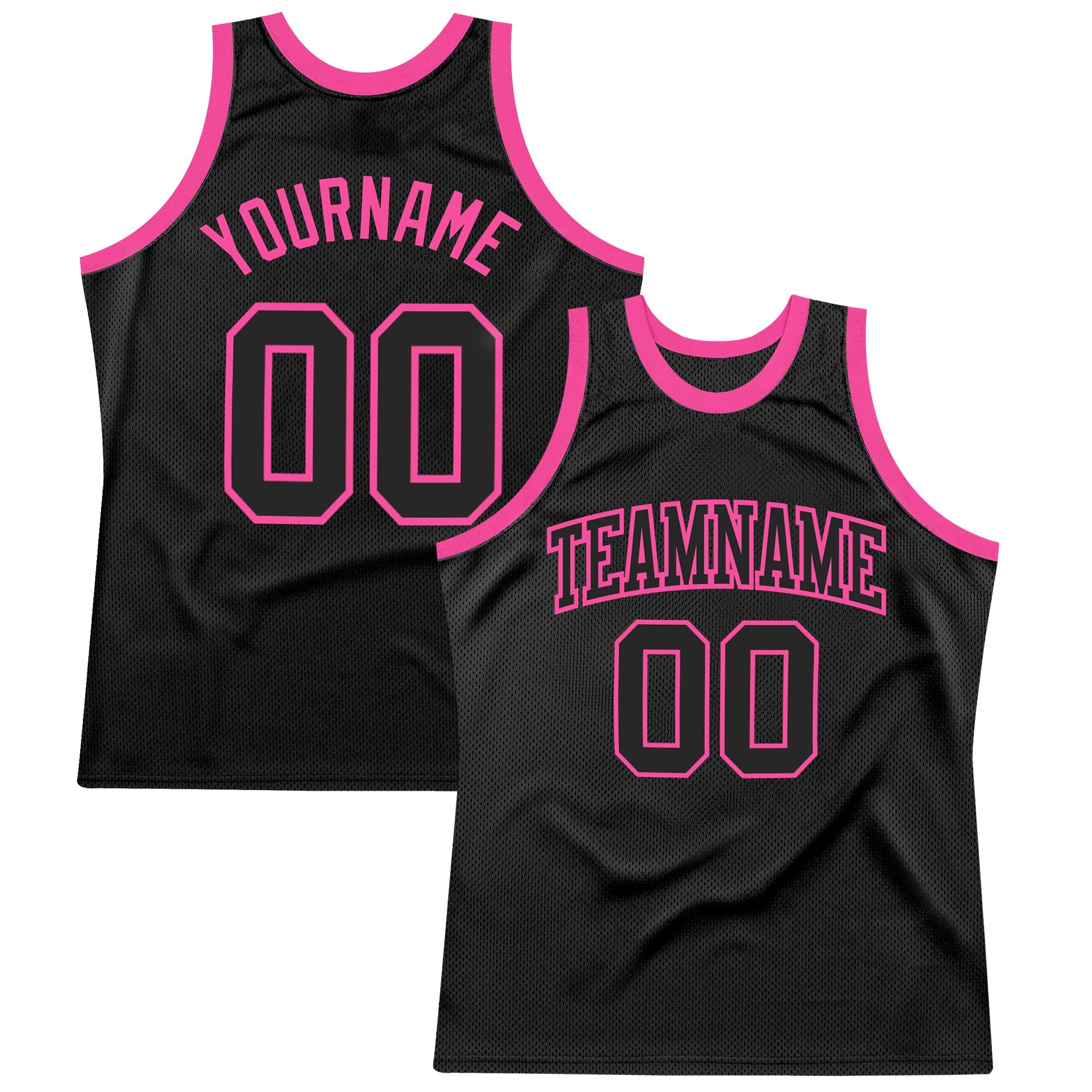 Custom Black Black-Pink Authentic Throwback Basketball Jersey