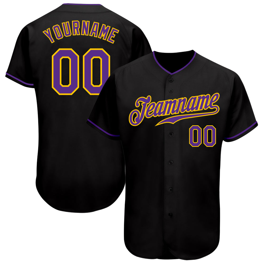 Custom Black Purple-Gold Authentic Baseball Jersey