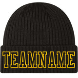 Custom Black Black-Gold Stitched Cuffed Knit Hat