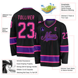 Custom Black Pink-Purple Hockey Jersey