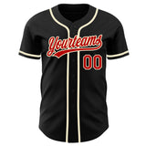 Custom Black Red-Cream Authentic Baseball Jersey