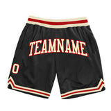 Custom Black Cream-Red Authentic Throwback Basketball Shorts