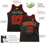 Custom Black Old Gold Pinstripe Red-Old Gold Authentic Basketball Jersey
