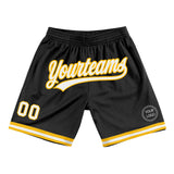 Custom Black White-Gold Authentic Throwback Basketball Shorts