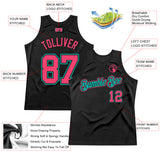 Custom Black Neon Pink-Aqua Authentic Throwback Basketball Jersey