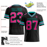 Custom Black Pink-Aqua Mesh Authentic Football Jersey