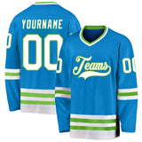 Custom Blue White-Neon Green Hockey Jersey