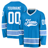 Custom Blue White-Light Blue Hockey Jersey