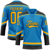 Custom Blue Gold-Black Hockey Lace Neck Jersey