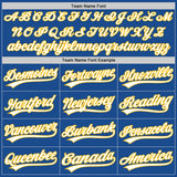 Custom Blue White-Gold Authentic Throwback Baseball Jersey