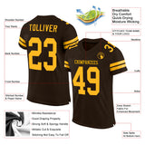 Custom Brown Gold Mesh Authentic Football Jersey