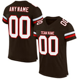 Custom Brown White-Red Mesh Authentic Football Jersey