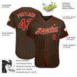 Custom Brown Cream Pinstripe Red-Cream Authentic Baseball Jersey