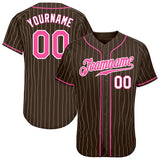 Custom Brown White Pinstripe Pink-White Authentic Baseball Jersey