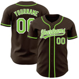 Custom Brown Neon Green-White Authentic Baseball Jersey