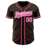 Custom Brown Pink-White Authentic Baseball Jersey