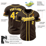 Custom Brown White Pinstripe Gold Authentic Baseball Jersey