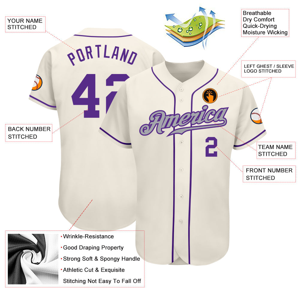 Custom Cream Purple-Gray Authentic Baseball Jersey