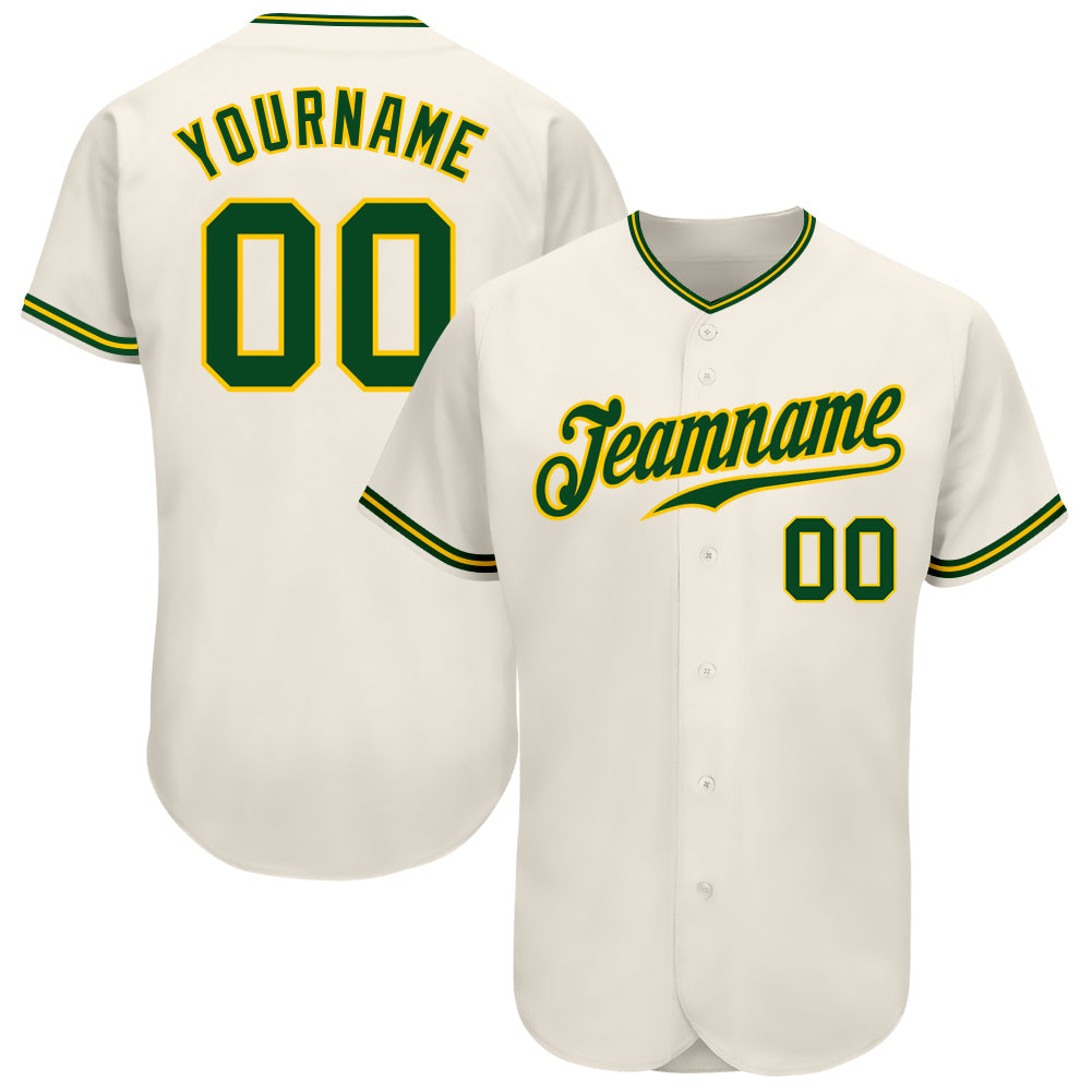 Custom Cream Green-Gold Authentic Baseball Jersey
