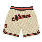 Custom Cream Black Pinstripe Black-Orange Authentic Basketball Shorts