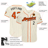 Custom Cream Black Pinstripe Orange-Black Authentic Baseball Jersey