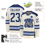 Custom Cream Navy-Light Blue Hockey Jersey