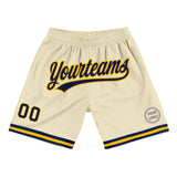 Custom Cream Navy-Gold Authentic Throwback Basketball Shorts