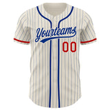 Custom Cream Royal Pinstripe Red Authentic Baseball Jersey