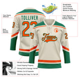 Custom Cream Orange-Kelly Green Hockey Lace Neck Jersey