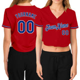 Custom Women's Red Royal-White V-Neck Cropped Baseball Jersey