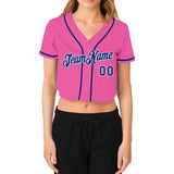 Custom Women's Pink Royal-White V-Neck Cropped Baseball Jersey