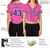 Custom Women's Pink Royal-White V-Neck Cropped Baseball Jersey