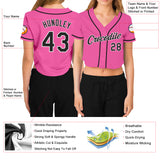 Custom Women's Pink Black-White V-Neck Cropped Baseball Jersey