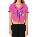 Custom Women's Pink Purple-White V-Neck Cropped Baseball Jersey