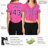 Custom Women's Pink Purple-White V-Neck Cropped Baseball Jersey