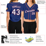 Custom Women's Royal White-Red V-Neck Cropped Baseball Jersey