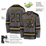 Custom Steel Gray Black-Old Gold Hockey Jersey