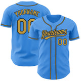 Custom Electric Blue Old Gold-Black Authentic Baseball Jersey