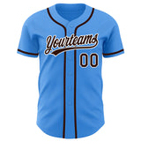 Custom Electric Blue Brown-White Authentic Baseball Jersey