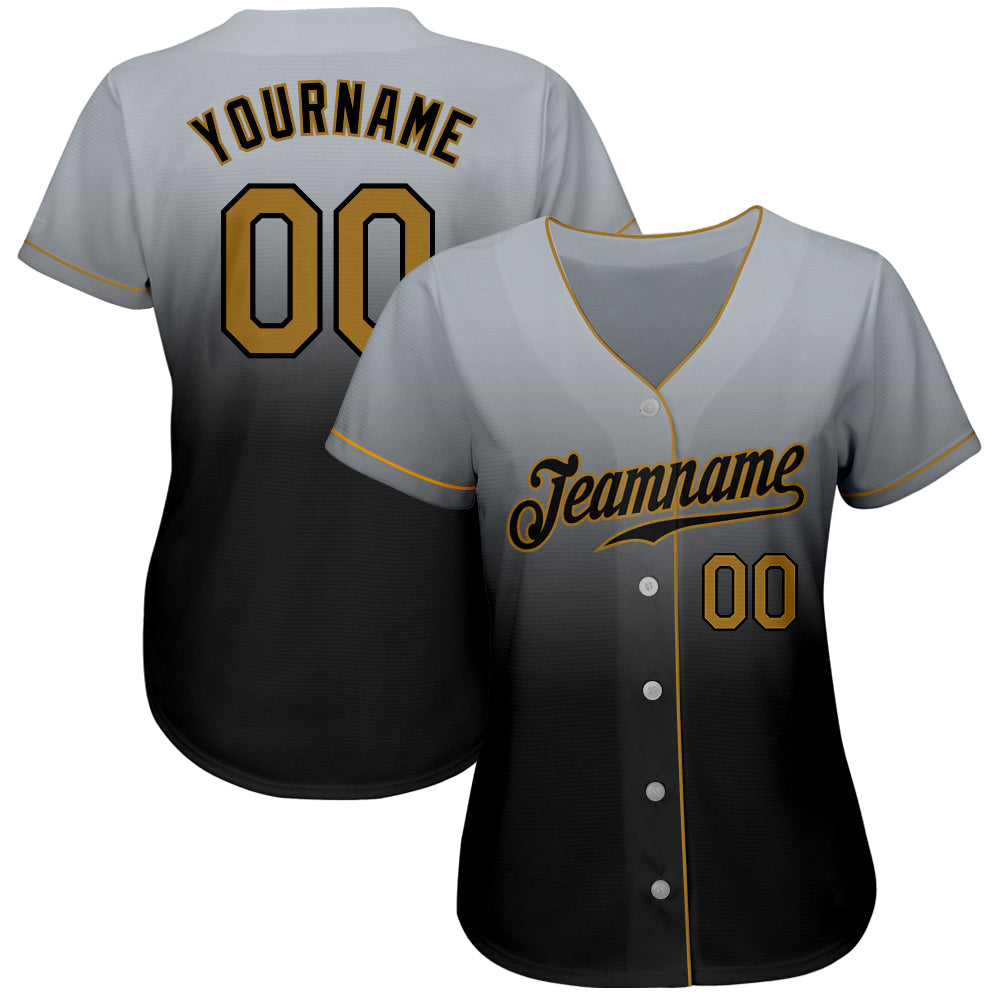 Custom Gray Old Gold-Black Authentic Fade Fashion Baseball Jersey