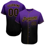 Custom Purple Black-Old Gold Authentic Fade Fashion Baseball Jersey